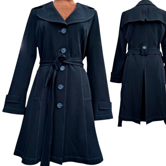 Wanko timeless trench black whitestich accent trench coat size s EUR size 36 - Picture 3 of 12